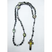 Cube Shape Hematite Beads Rosary with Wooden Crucifix 24inch